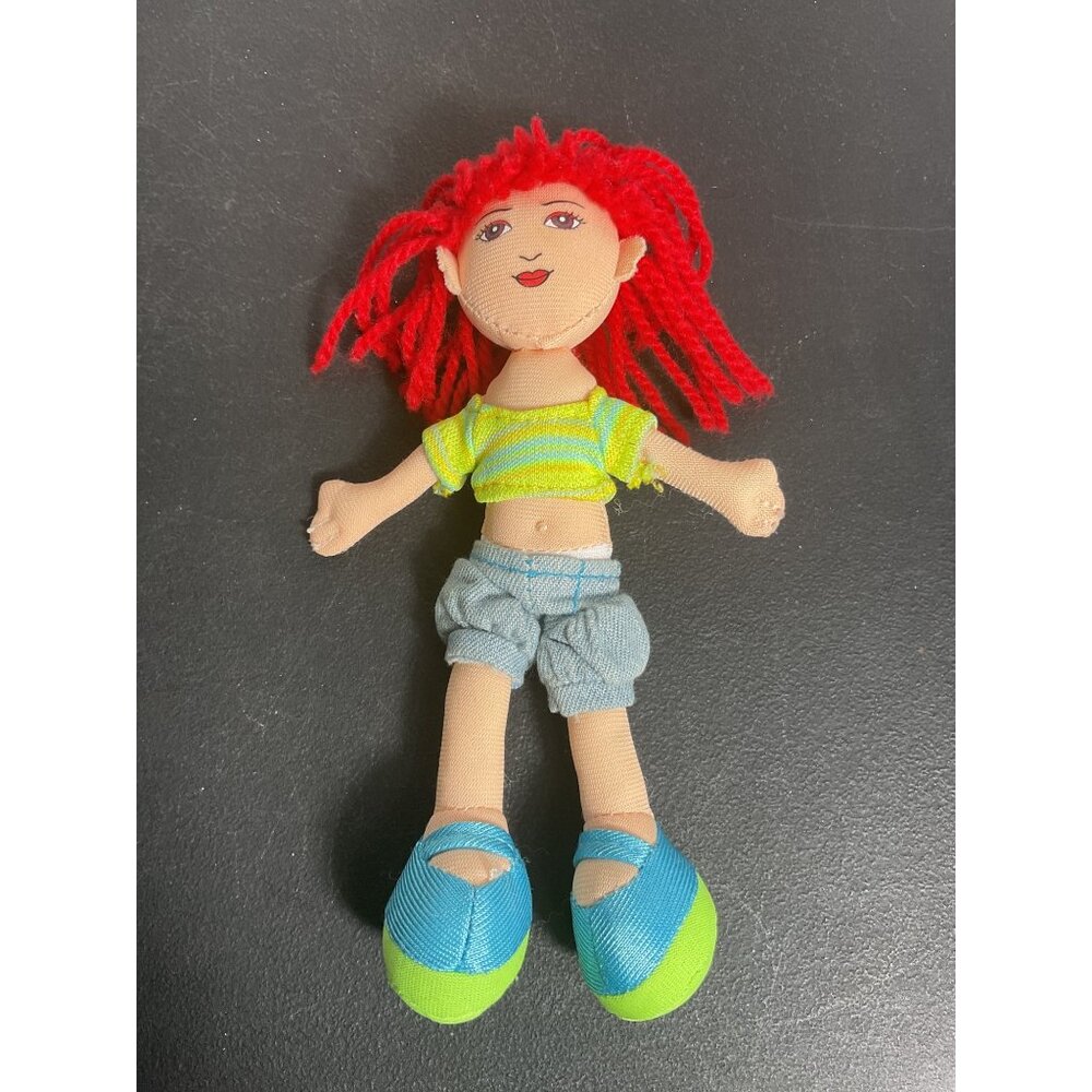 Colorful Rag Doll With Red Yarn Hair & Striped Shirt
